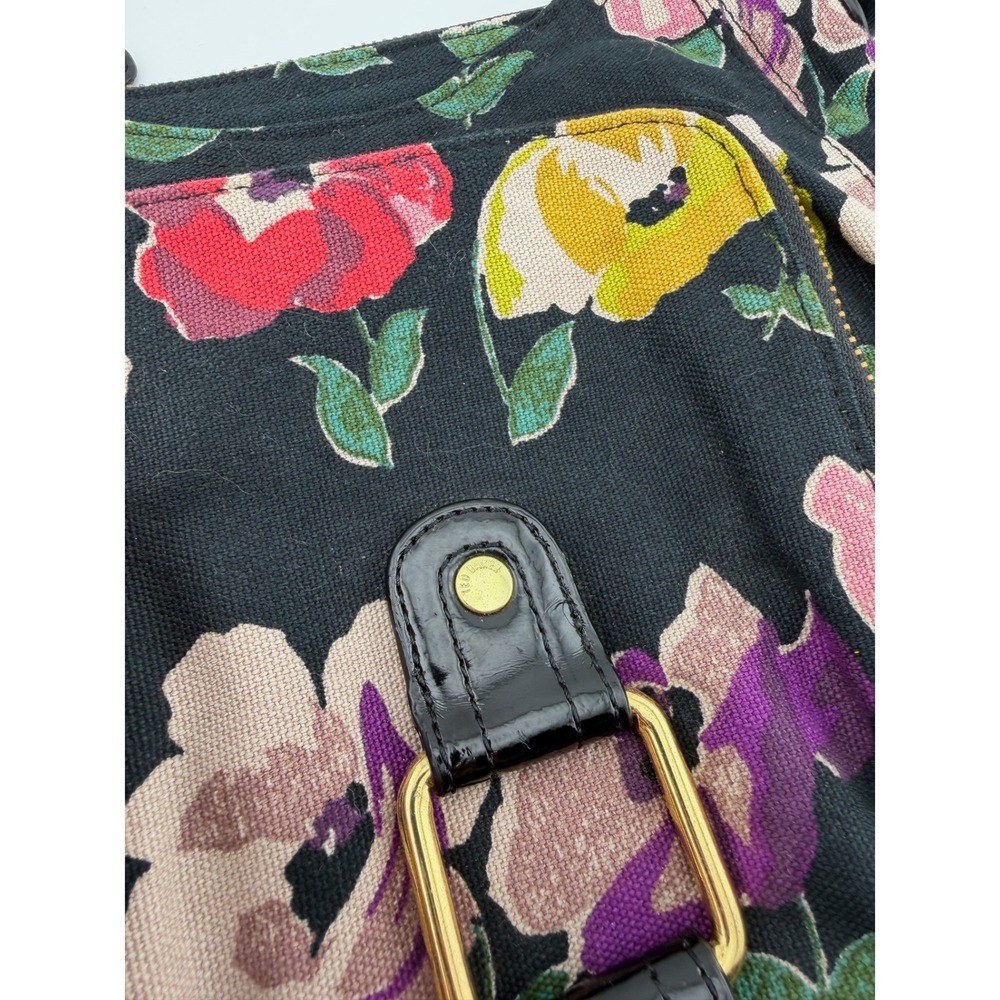 Ted Baker Crossbody Bag Small Black Floral Excellent Canvas Gold Hardware - Picture 4 of 10
